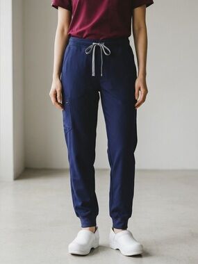 FIGS Jogger Scrub Pants Women’s L Navy Blue Drawstring Stretch Medical Uniform